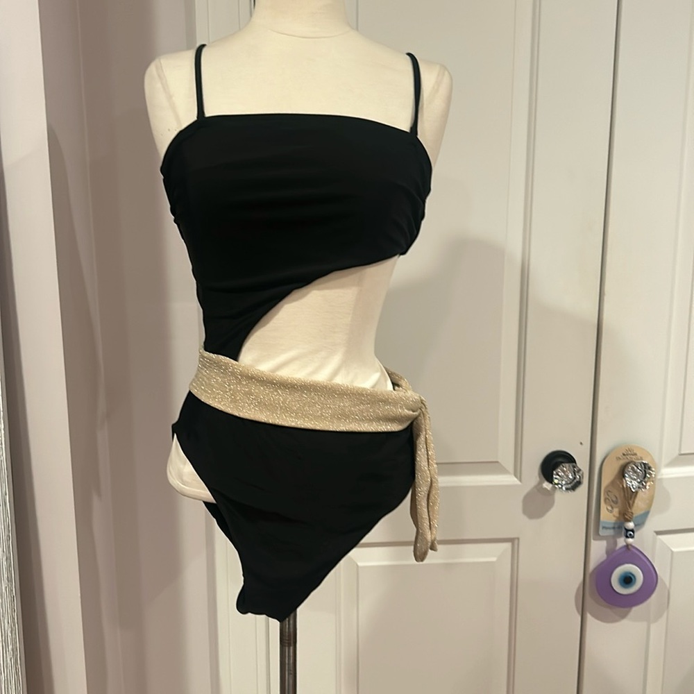 Ramy Brook Black One Piece Swimsuit with Gold Accent